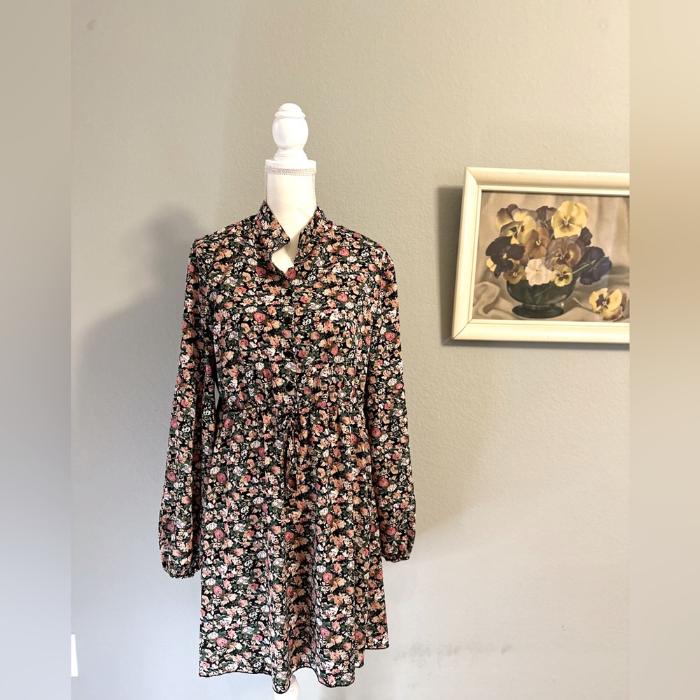 Kirundo Long Sleeve 🌹 Rose Pattern Floral Dress (Large)
